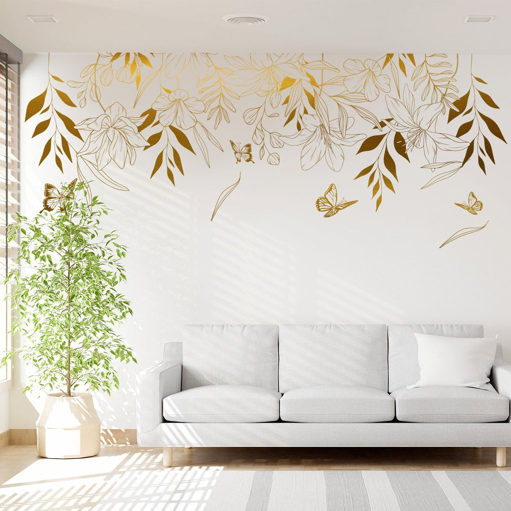Floral Butterfly Wall Decal: Minimalist Nature Vinyl Sticker