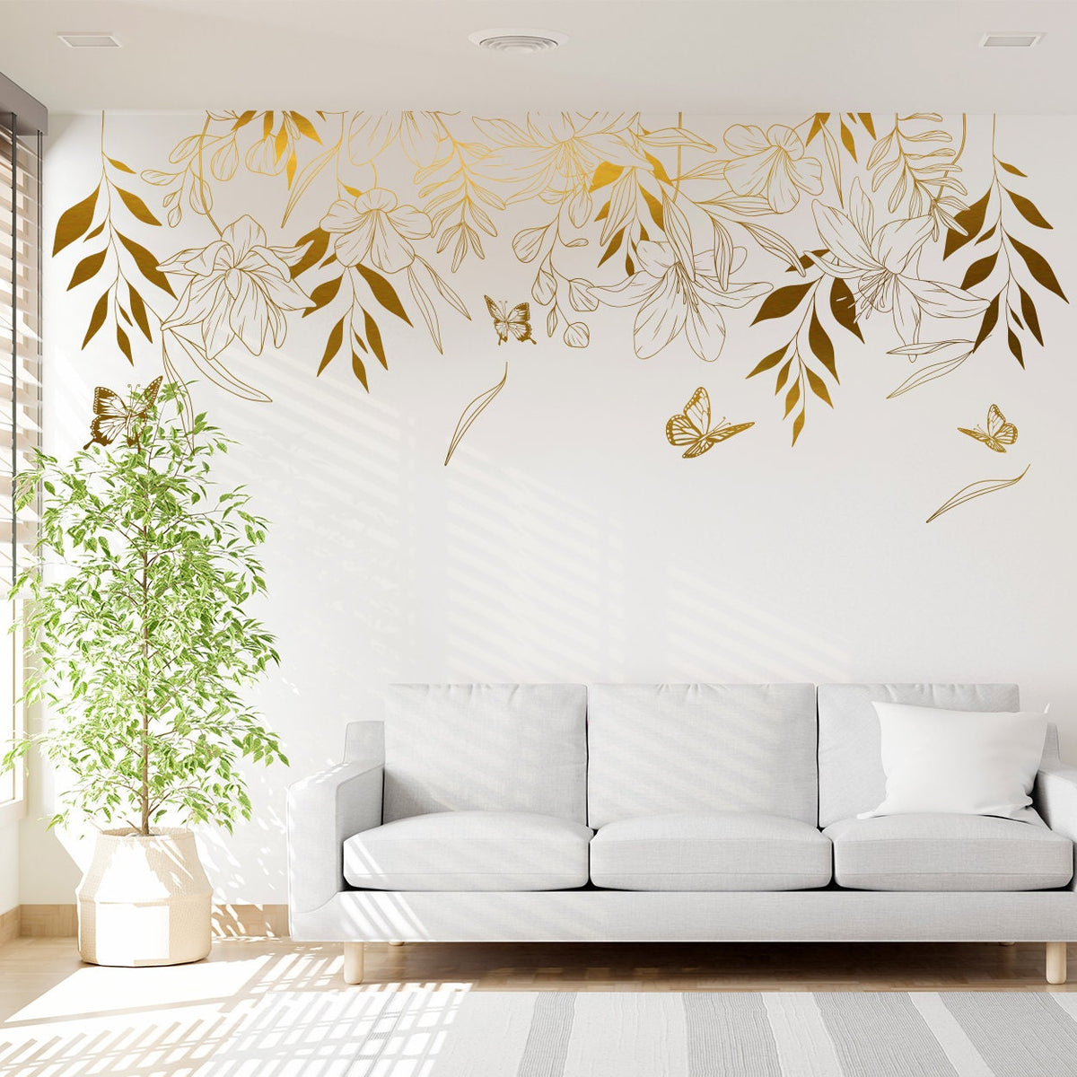 Floral Butterfly Wall Decal: Minimalist Nature Vinyl Sticker