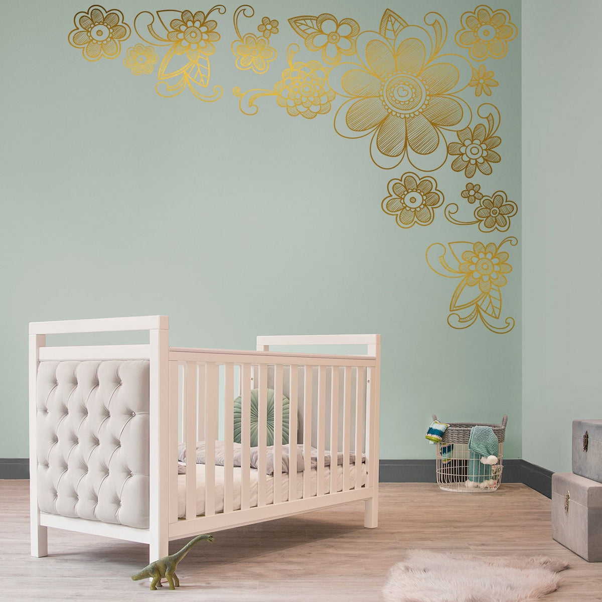 Floral Corner Wall Decals: Nursery Flowers, Large Wall Mural