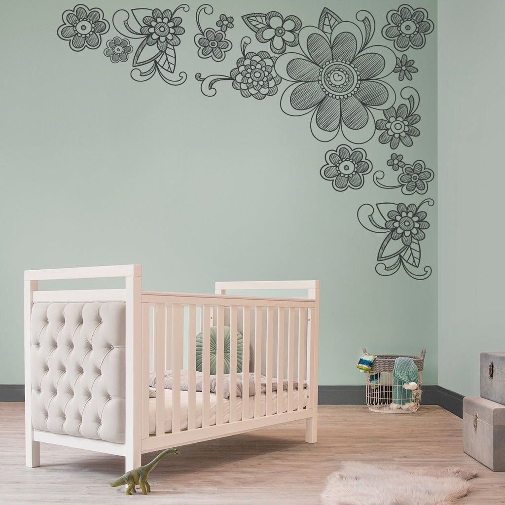 Floral Corner Wall Decals: Nursery Flowers, Large Wall Mural
