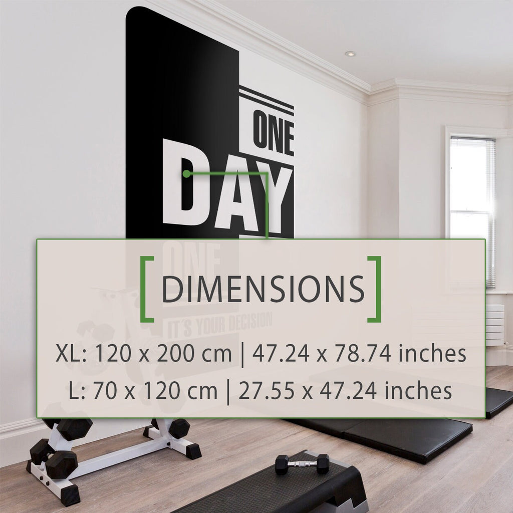 Gym Wall Decal, Motivational Quote "Day One", Fitness Art Sticker