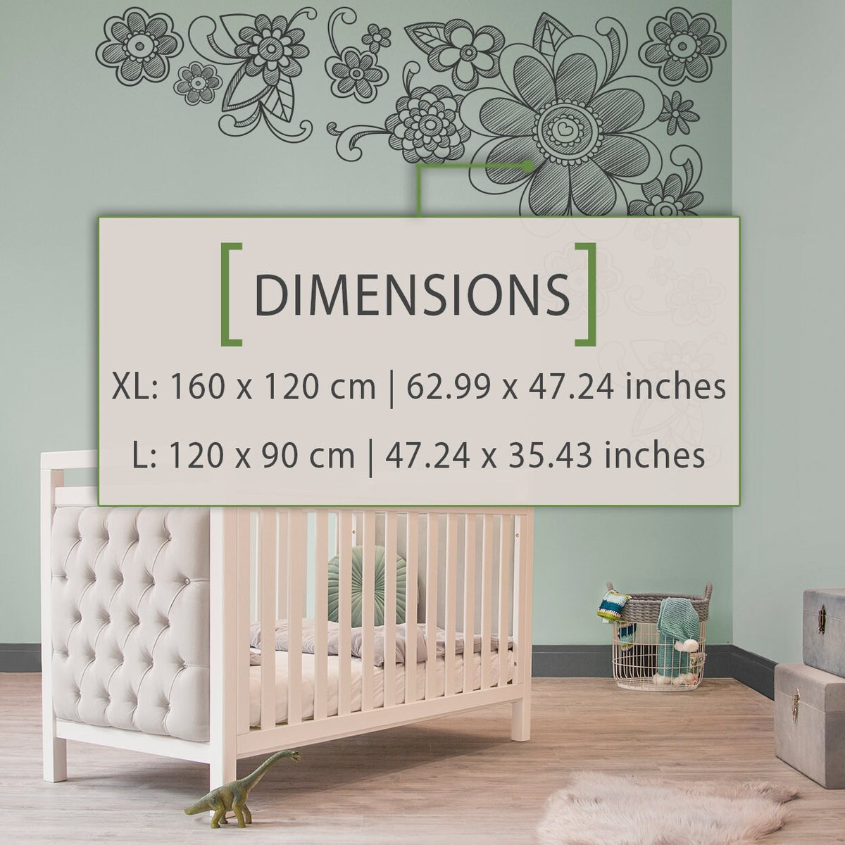 Floral Corner Wall Decals: Nursery Flowers, Large Wall Mural