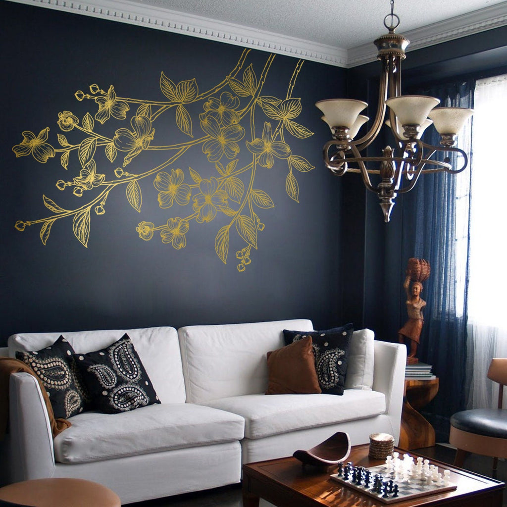 Dogwood Branch Vinyl Wall Decal: Floral Corner Accent
