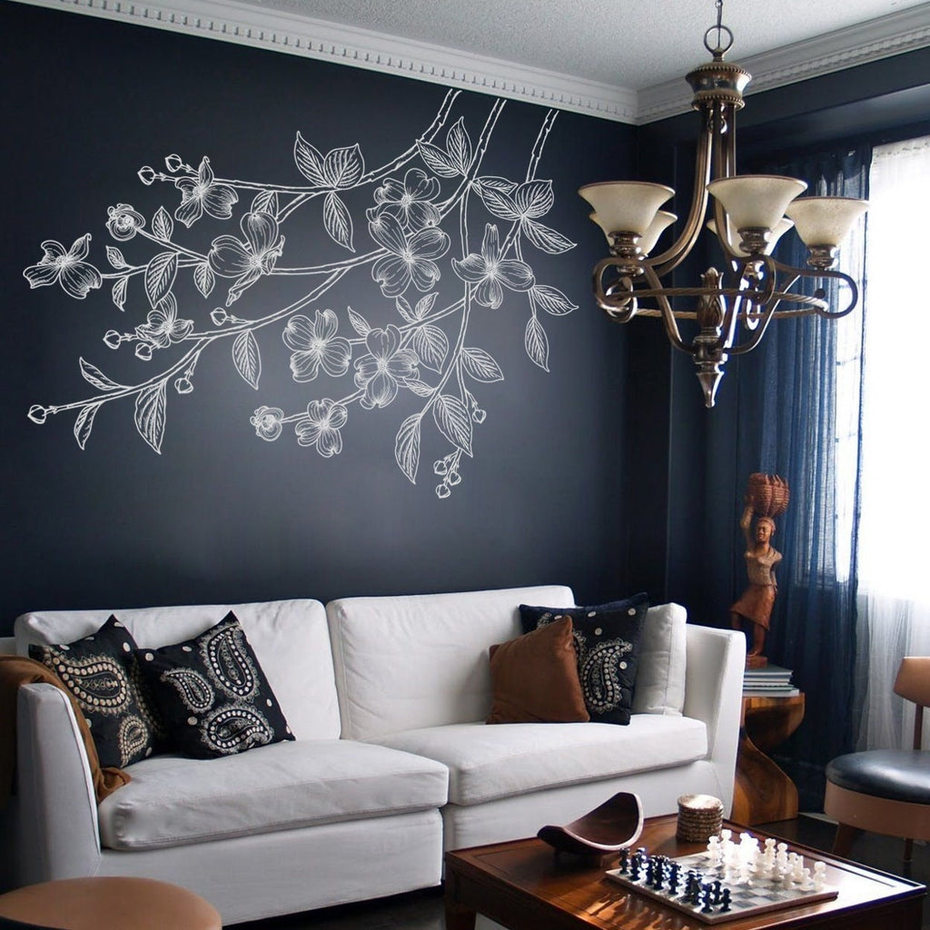 Dogwood Branch Vinyl Wall Decal: Floral Corner Accent