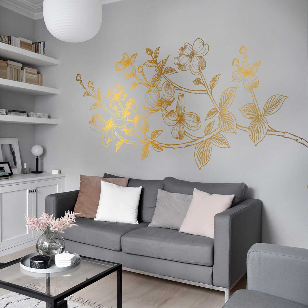 Dogwood Branch Wall Decal: Floral Corner Accent, Modern Decor