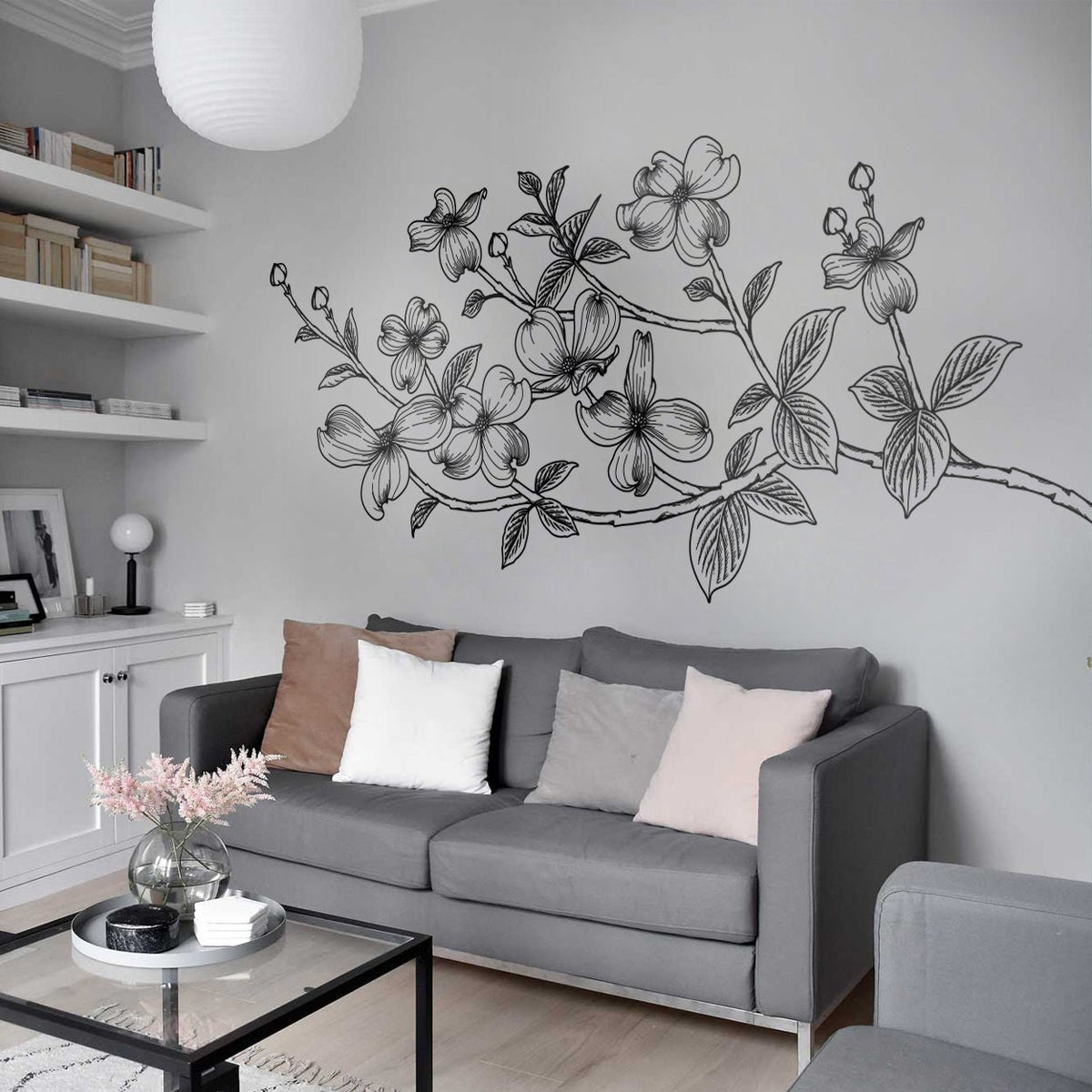 Dogwood Branch Wall Decal: Floral Corner Accent, Modern Decor