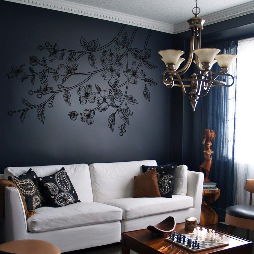 Dogwood Branch Vinyl Wall Decal: Floral Corner Accent