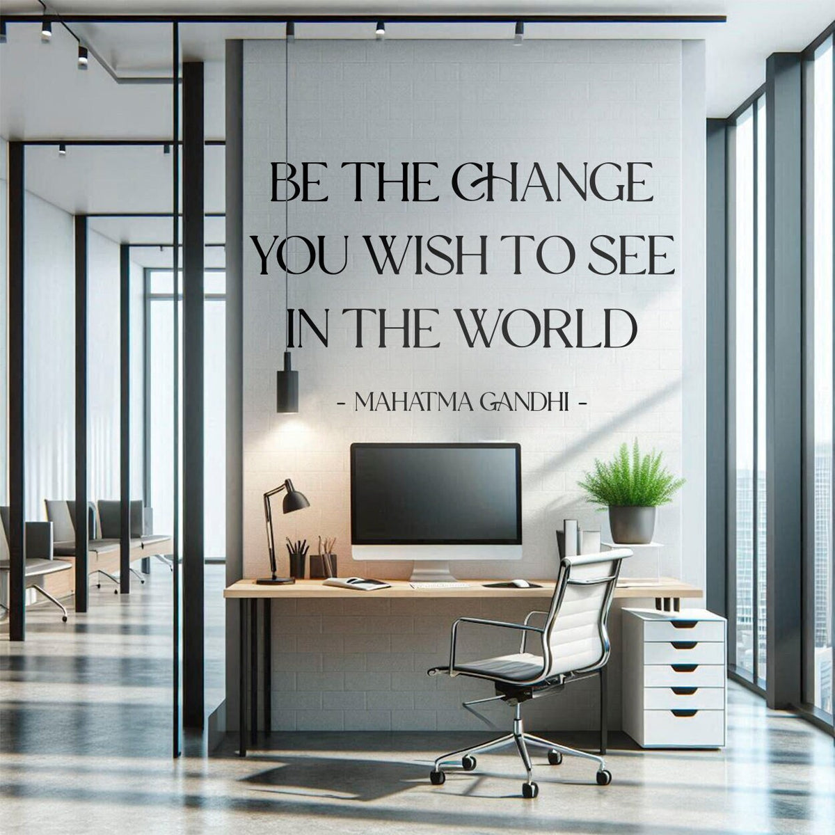 Be the Change | Gandhi Inspirational Quote Wall Sticker, Office Wall Decor, Vinyl Decal, Motivational Home Decor, Wall Art, Vinyl Decal