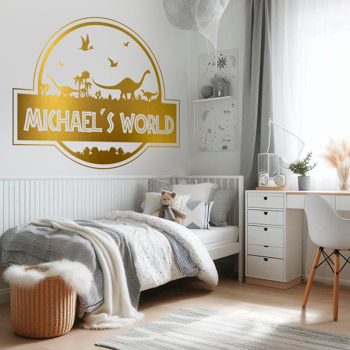 Personalized Dinosaur Decal: Custom Name Vinyl Wall Sticker for Playroom, Nursery, or Kids Bedroom