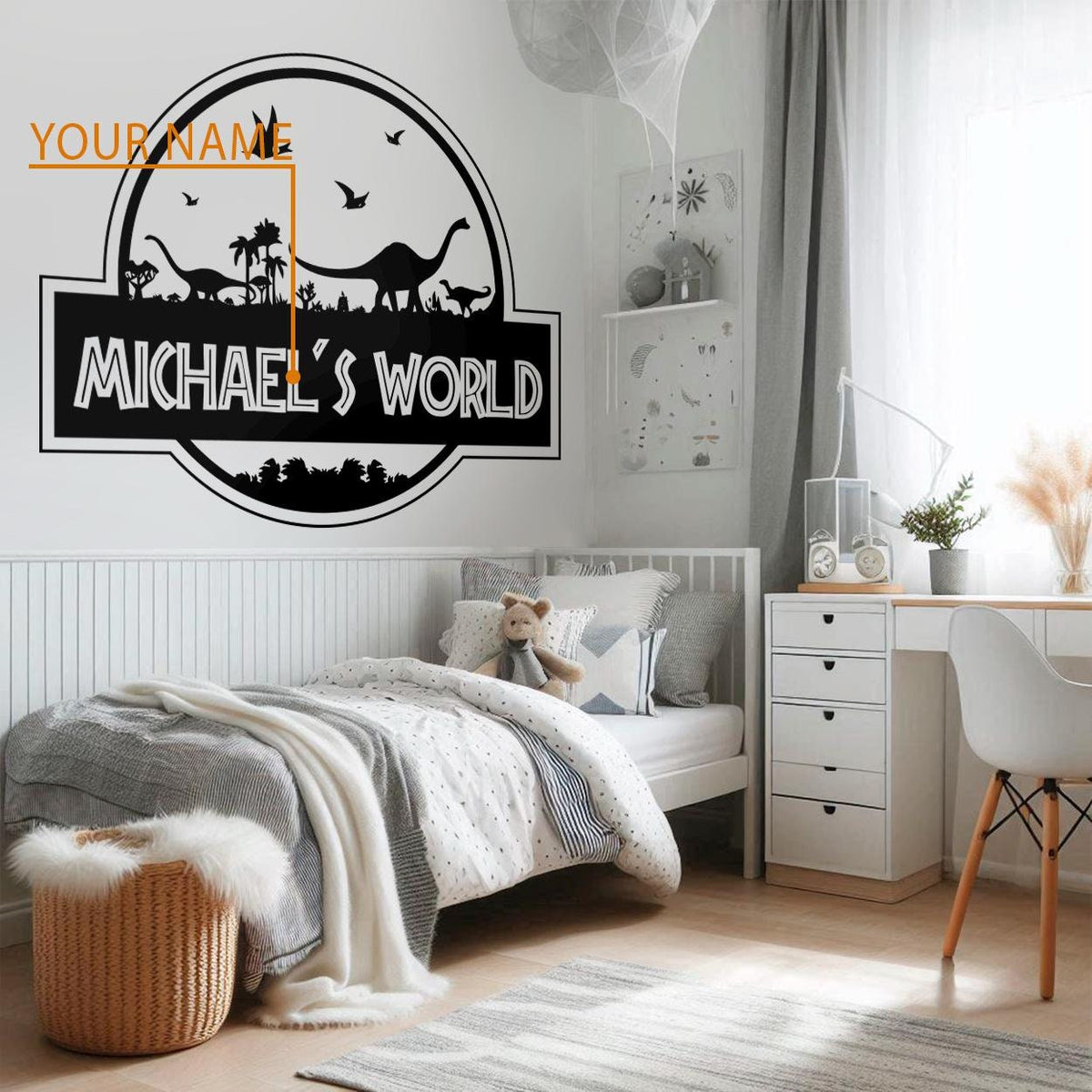 Personalized Dinosaur Decal: Custom Name Vinyl Wall Sticker for Playroom, Nursery, or Kids Bedroom