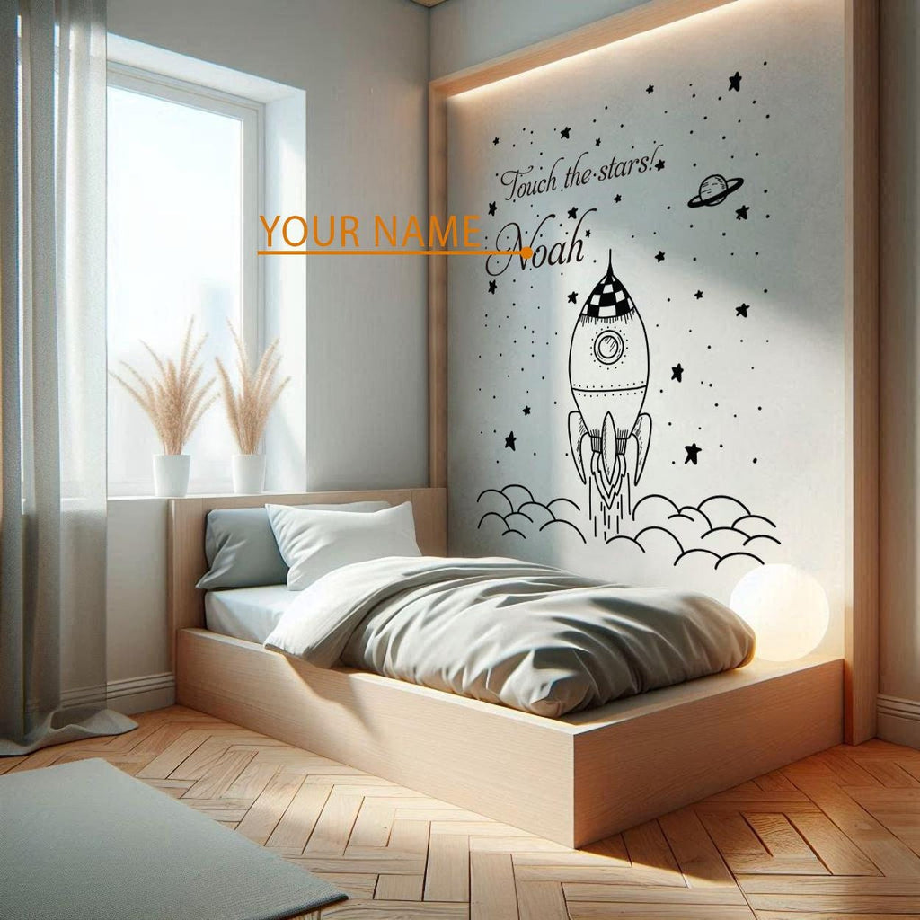 Personalized Space Wall Decal: Rocket, Planets, Stars - Kids Nursery Decor