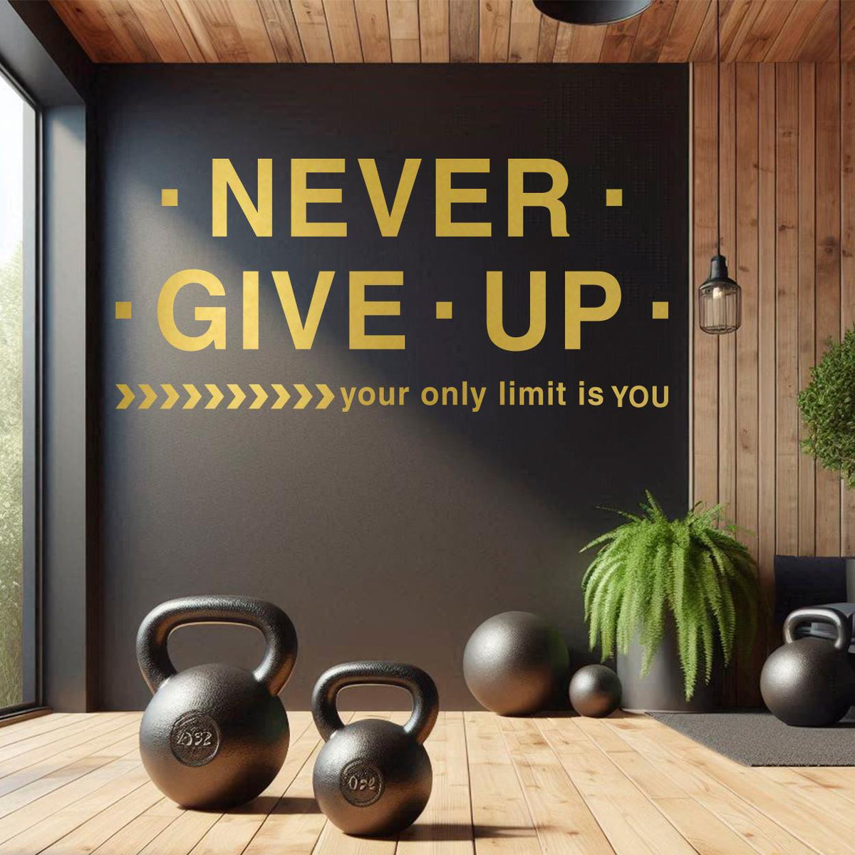 Inspirational Fitness Wall Decals: “Never Give Up” Gym Art Motivator