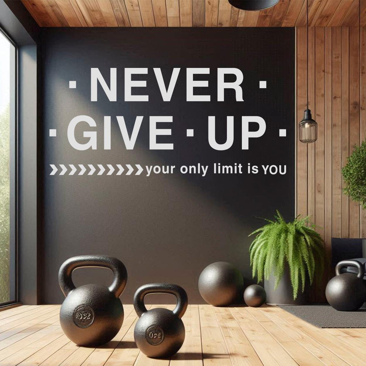 Inspirational Fitness Wall Decals: “Never Give Up” Gym Art Motivator