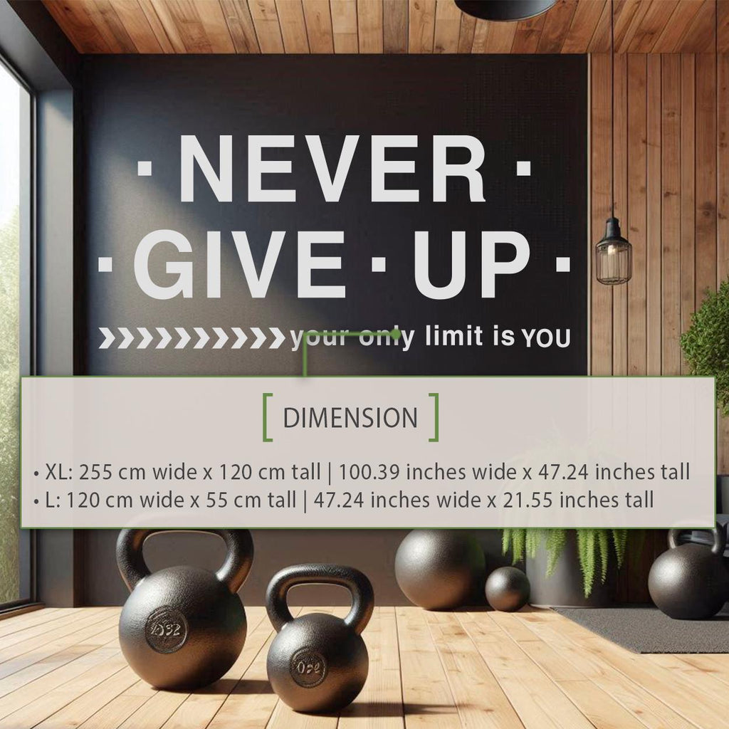 Inspirational Fitness Wall Decals: “Never Give Up” Gym Art Motivator