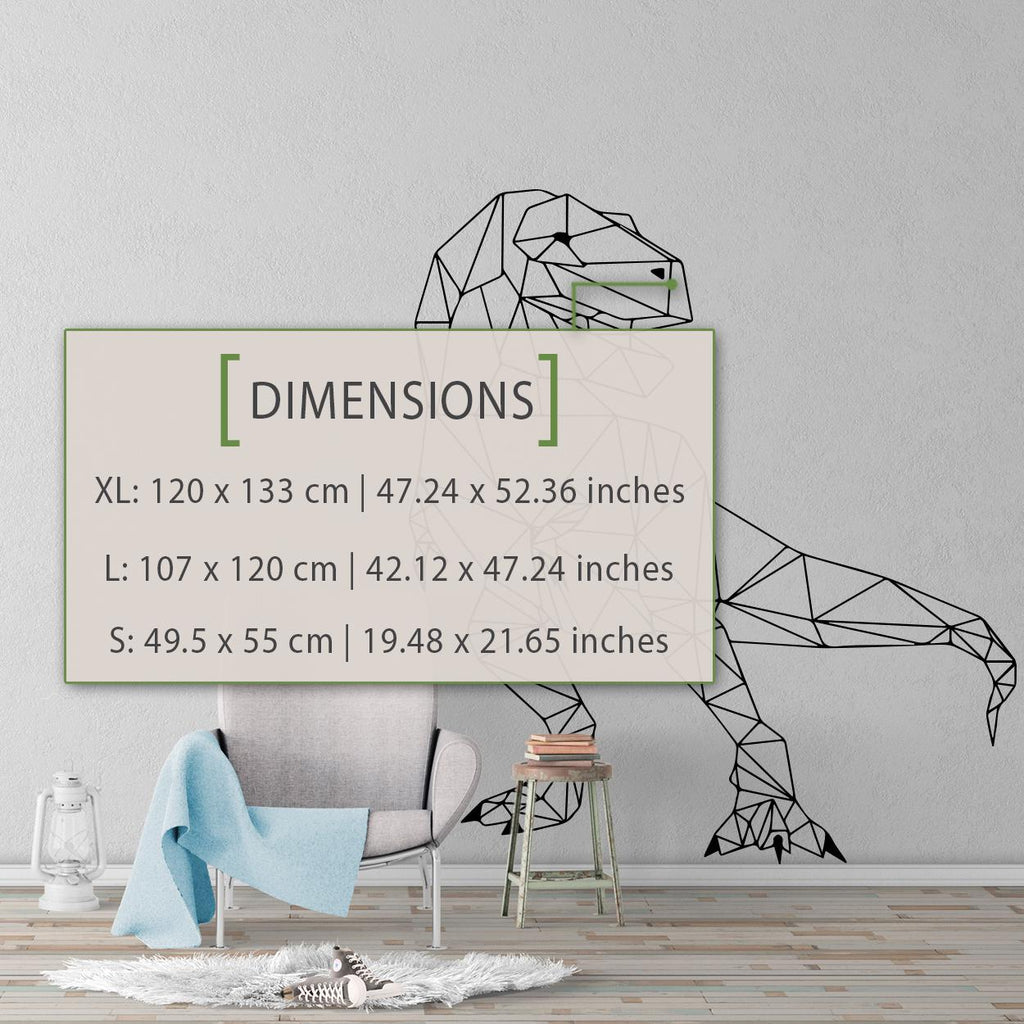 Geometric T-Rex Dinosaur Wall Decal for Kids Room, Modern Dinosaur Wall Art & Decor