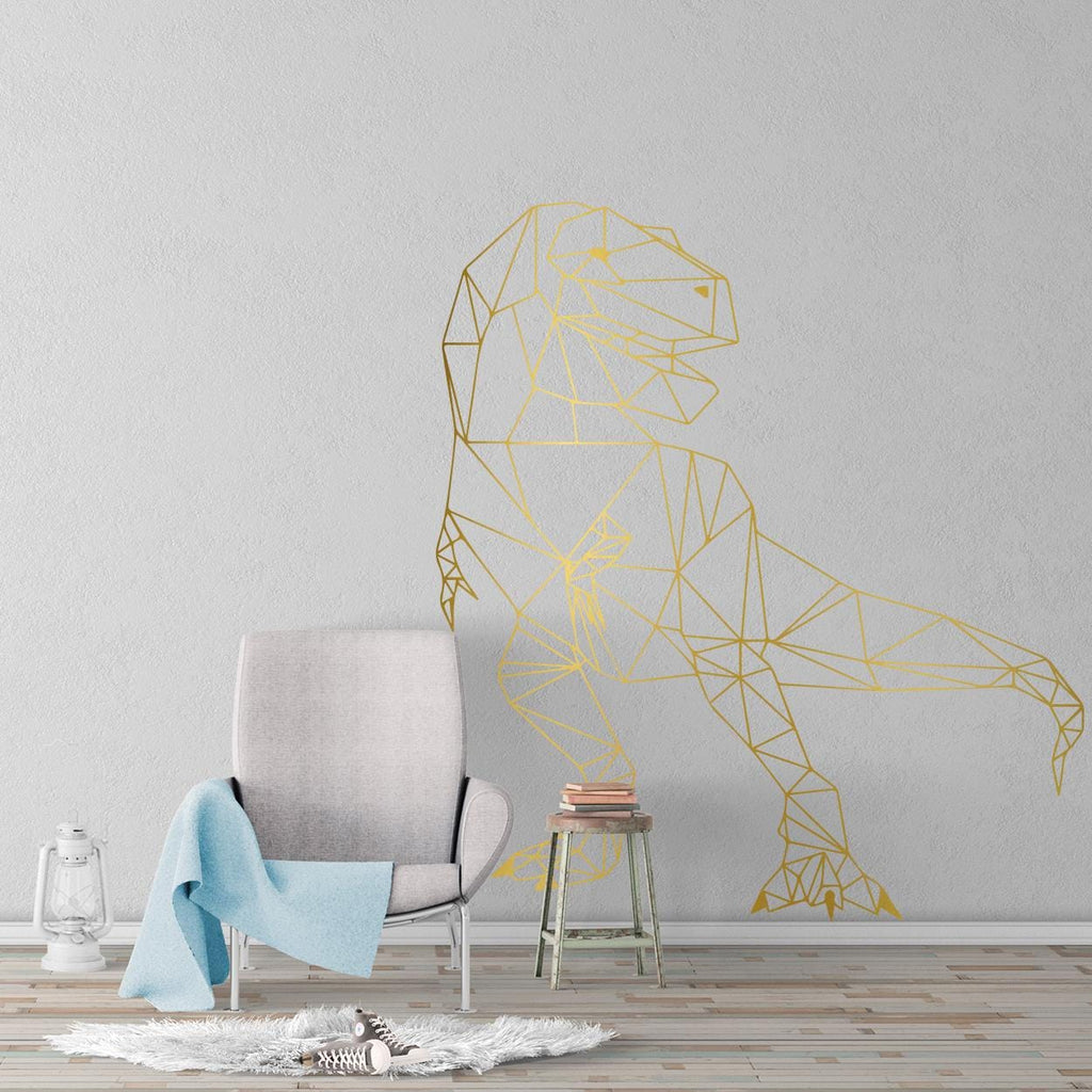 Geometric T-Rex Dinosaur Wall Decal for Kids Room, Modern Dinosaur Wall Art & Decor