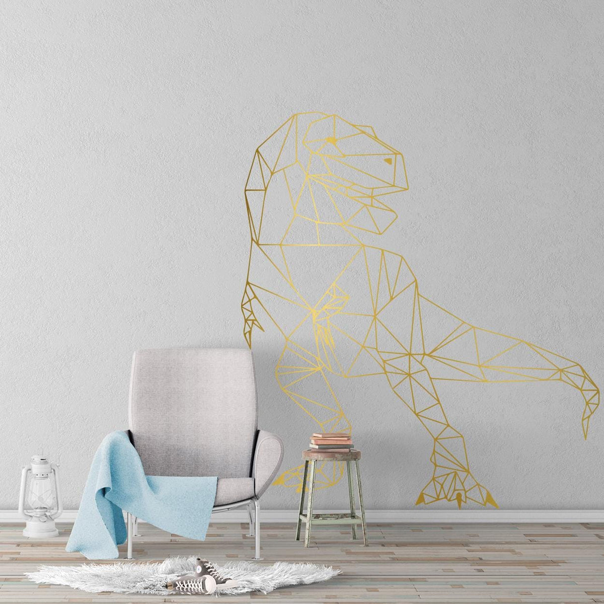 Geometric T-Rex Dinosaur Wall Decal for Kids Room, Modern Dinosaur Wall Art & Decor