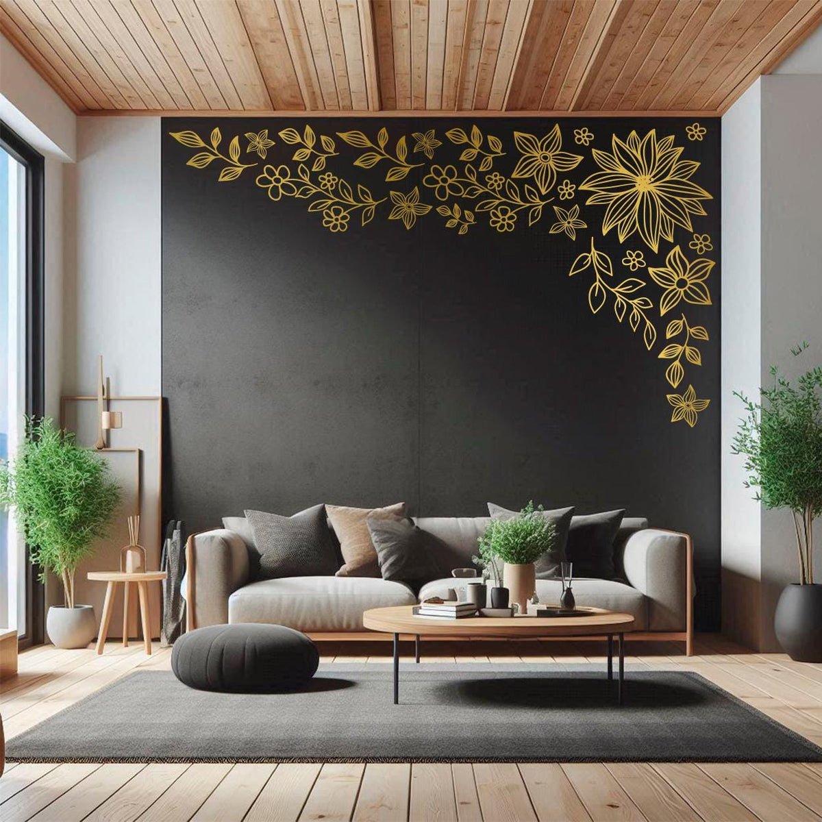 Minimalist Floral Corner Wall Decal: Die-Cut Vinyl Botanical Sticker