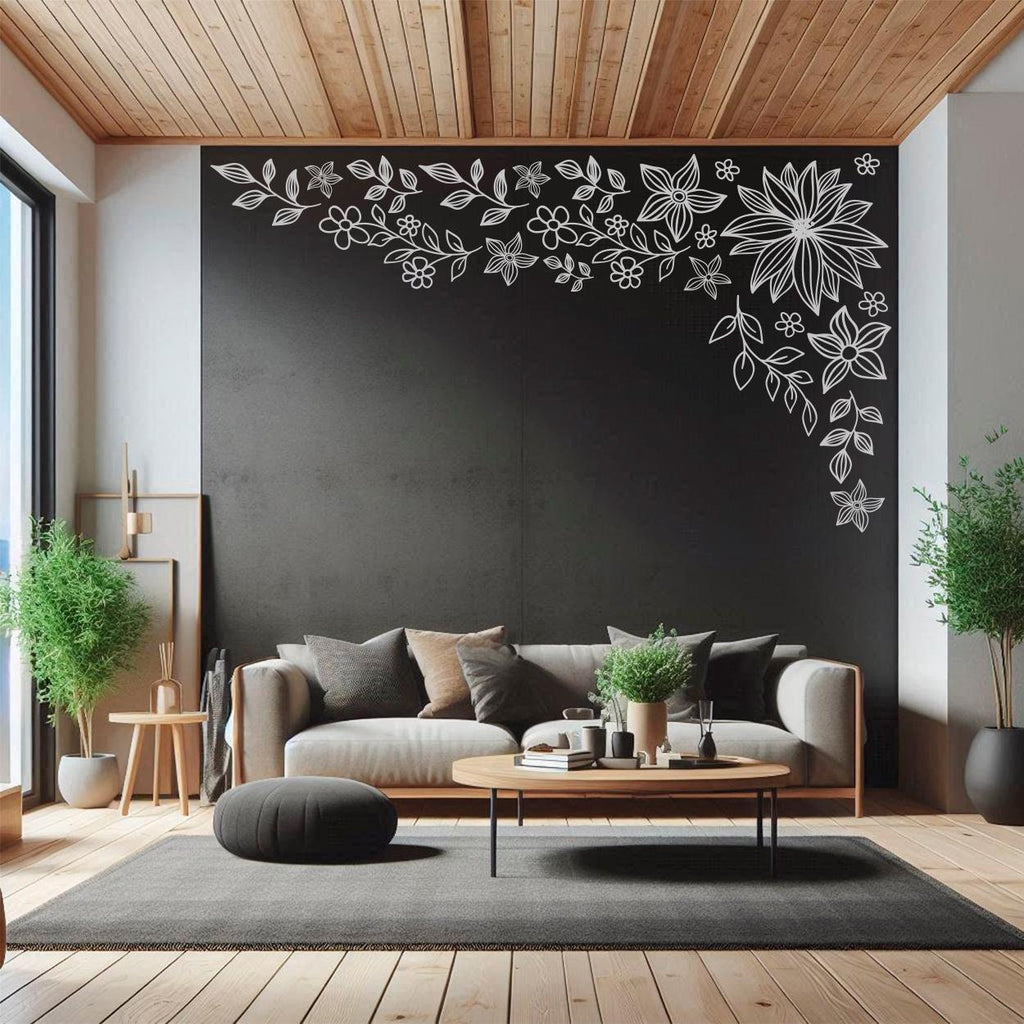 Minimalist Floral Corner Wall Decal: Die-Cut Vinyl Botanical Sticker