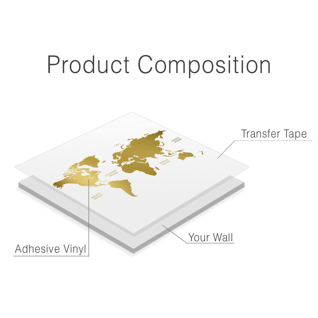 Gold World Map Wall Decal: Minimalist Travel Decor