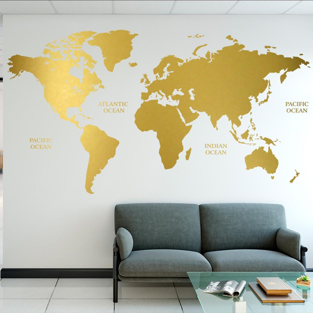 Gold World Map Wall Decal: Minimalist Travel Decor