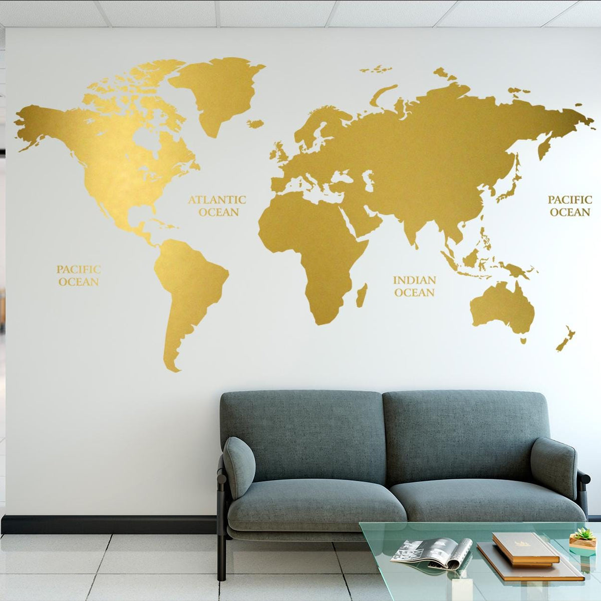 Gold World Map Wall Decal: Minimalist Travel Decor