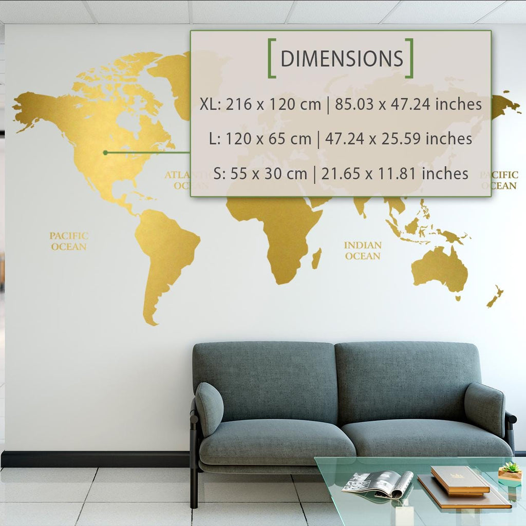 Gold World Map Wall Decal: Minimalist Travel Decor