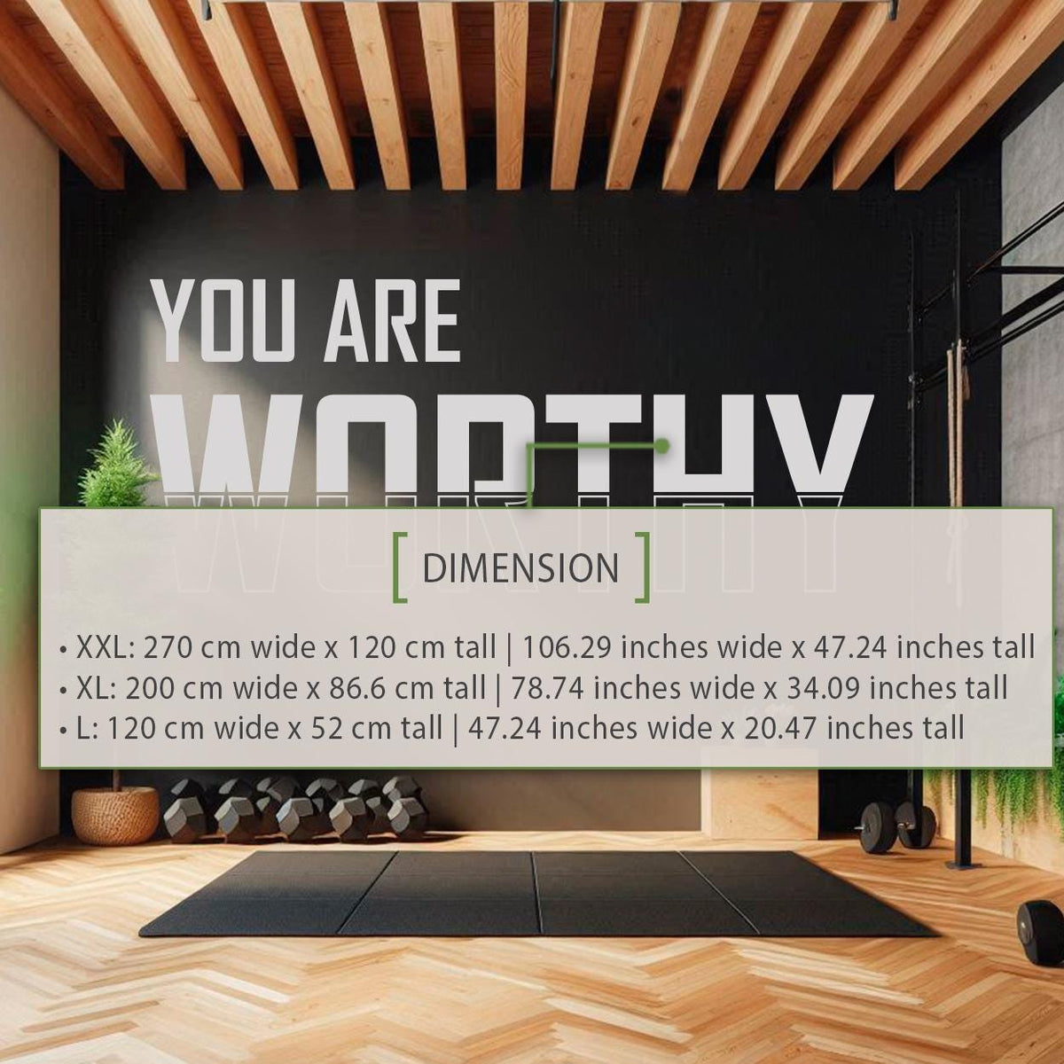 You Are Worthy Vinyl Wall Decal: Minimalist Gym Motivational Art Sticker