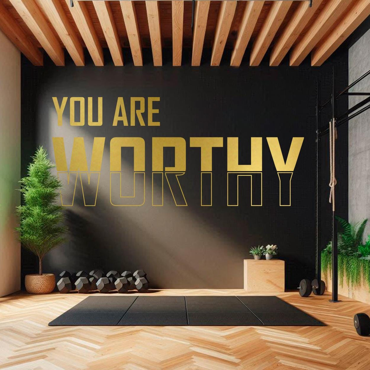 You Are Worthy Vinyl Wall Decal: Minimalist Gym Motivational Art Sticker