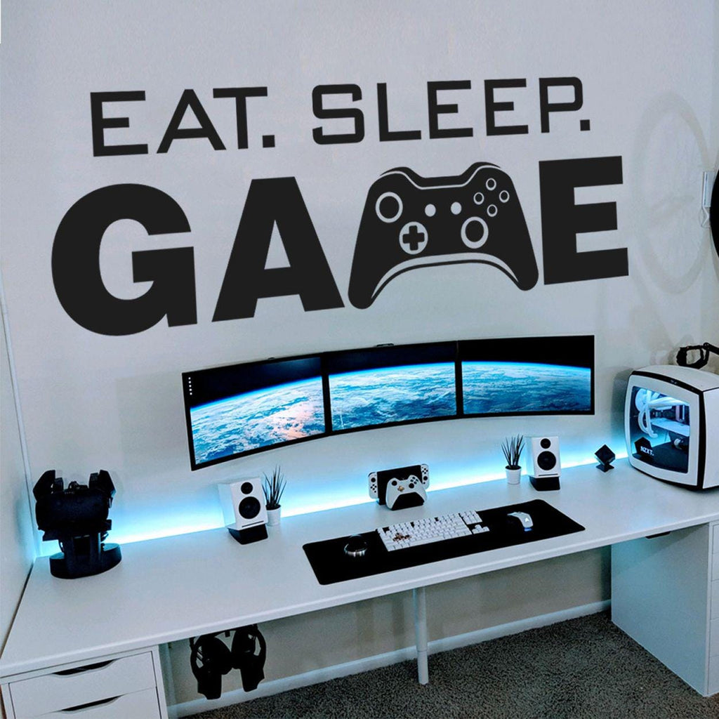 Eat Sleep Game Vinyl Wall Decal - Minimalist Gaming Room Decor, Die-Cut Gamer Quote Sticker, Perfect for Gamers & Gaming Enthusiasts