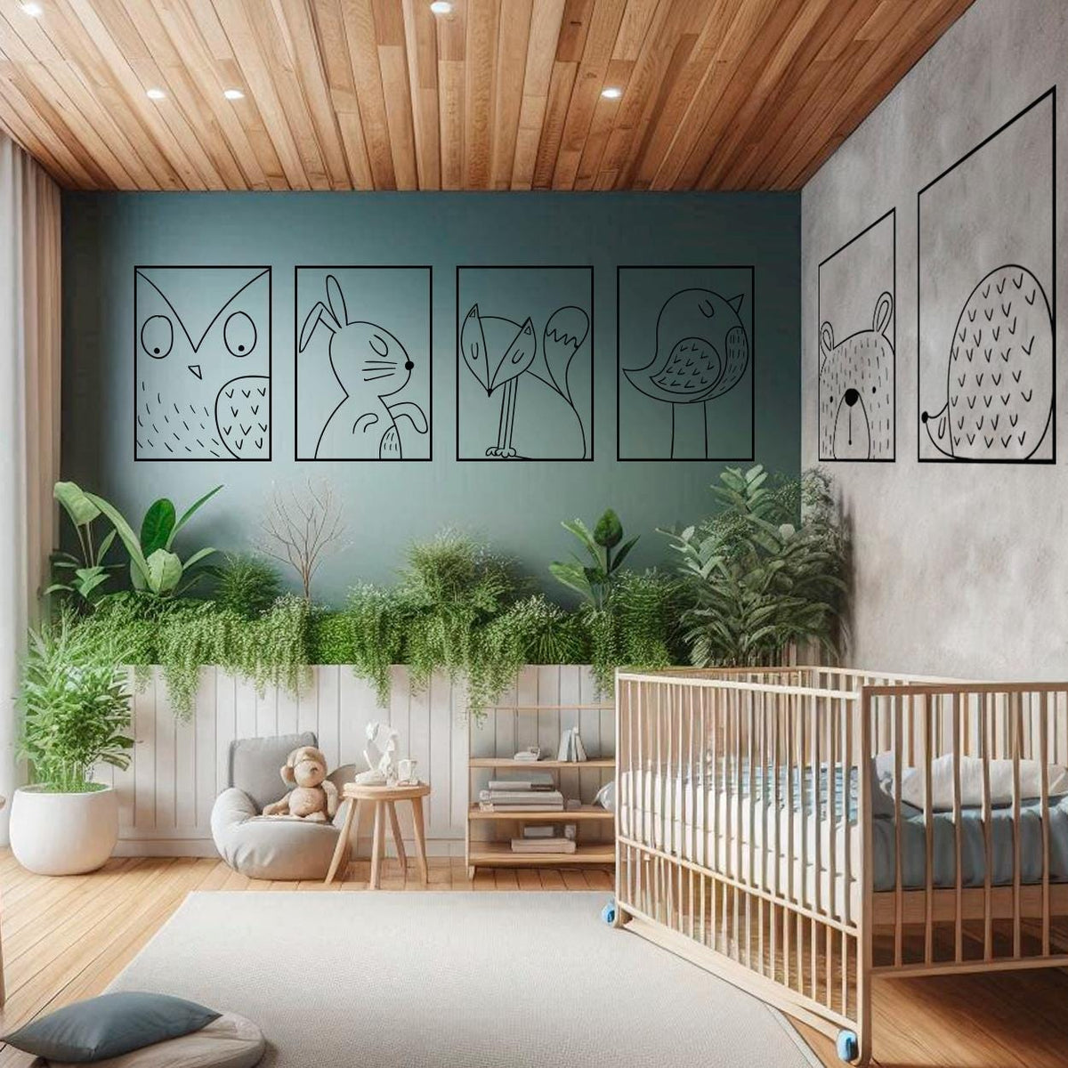 Set of 6 Cute Woodland Animal Wall Decals - Fox, Owl, Bear, Rabbit, Bird, Hedgehog - Nursery & Kids Room Decor, Nature-Themed Vinyl Art