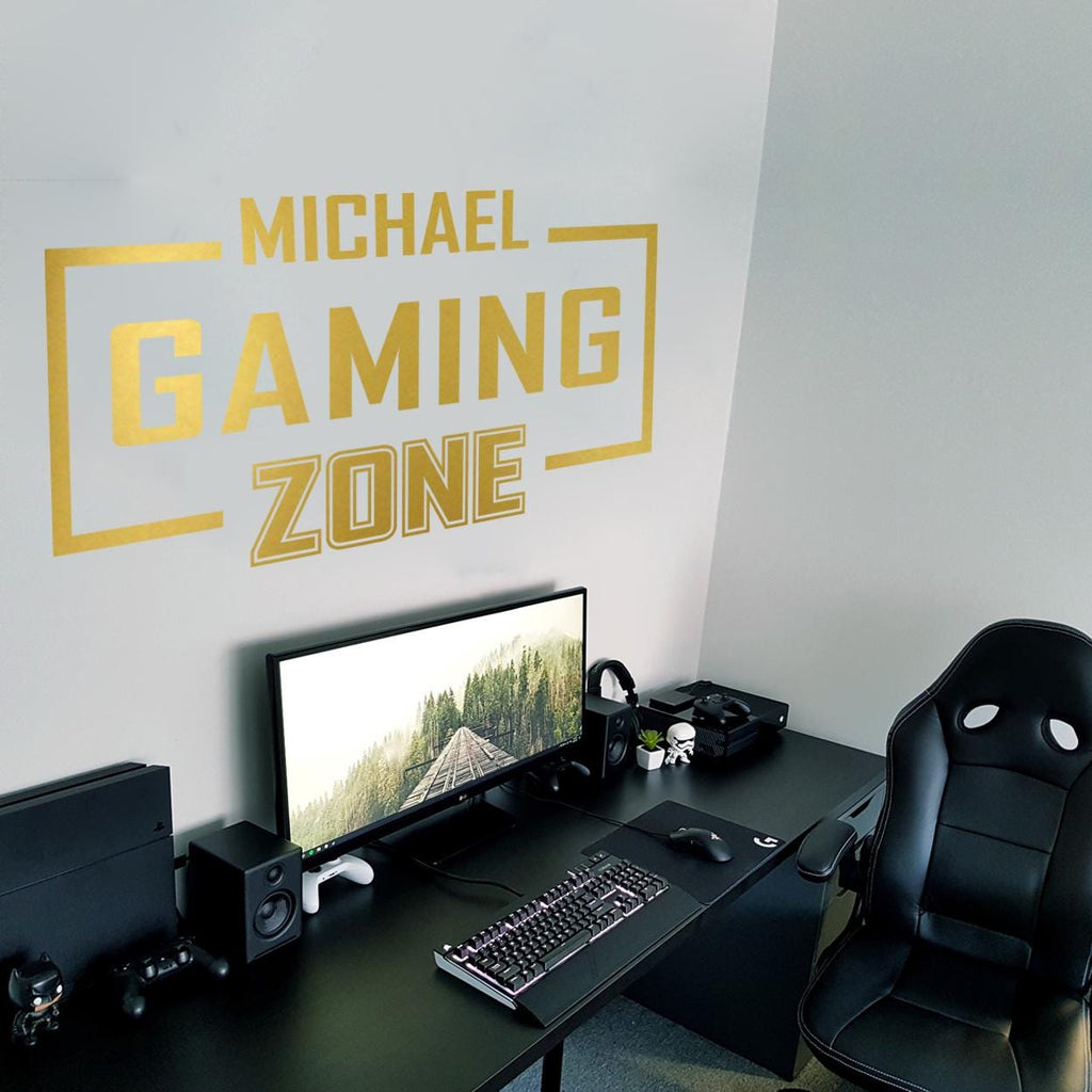 Personalized Gaming Zone Wall Decal, Custom Name Gamer Room Decor, Vinyl Sticker