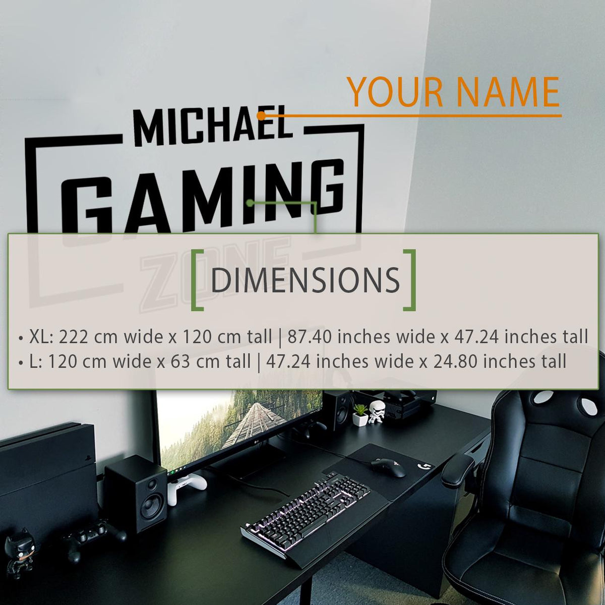 Personalized Gaming Zone Wall Decal, Custom Name Gamer Room Decor, Vinyl Sticker