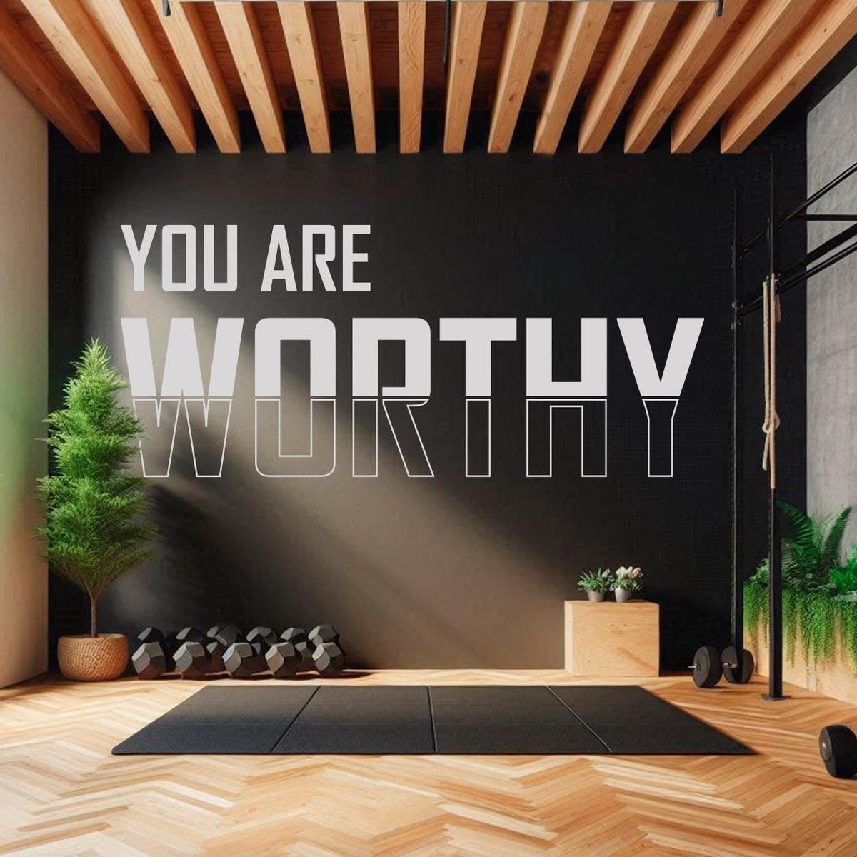 You Are Worthy Vinyl Wall Decal: Minimalist Gym Motivational Art Sticker