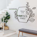 Personalized Family Name Welcome Sign - Floral Wall Decal, Minimalist Home Decor, Custom Vinyl Sticker for Nature-Inspired Elegance