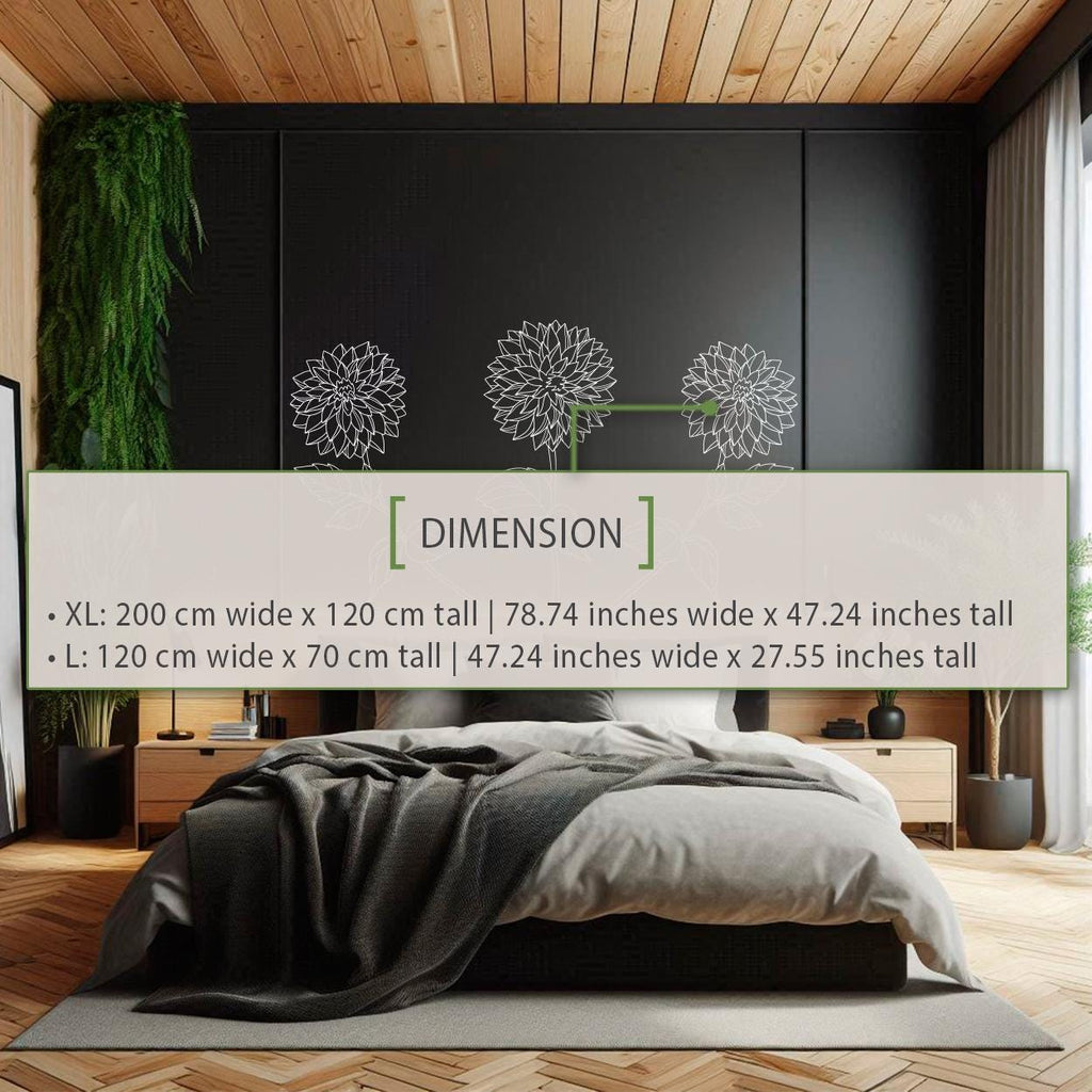 Dahlia Floral Headboard Wall Decal - Nature-themed, Minimalist, Serene Art for Kids' Bedrooms and Nurseries