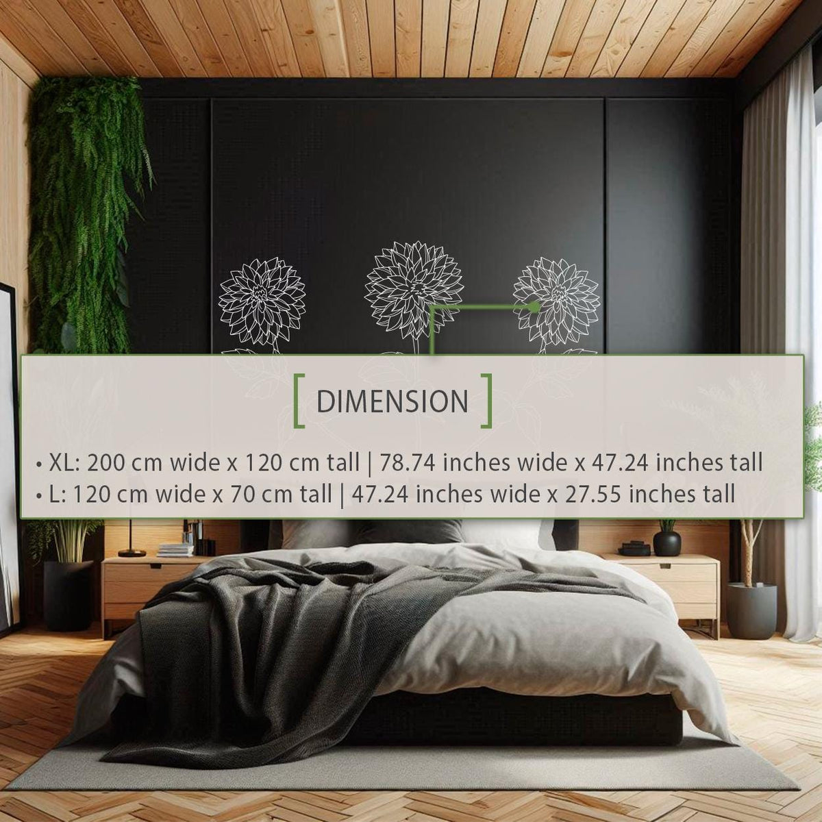Dahlia Floral Headboard Wall Decal - Nature-themed, Minimalist, Serene Art for Kids' Bedrooms and Nurseries