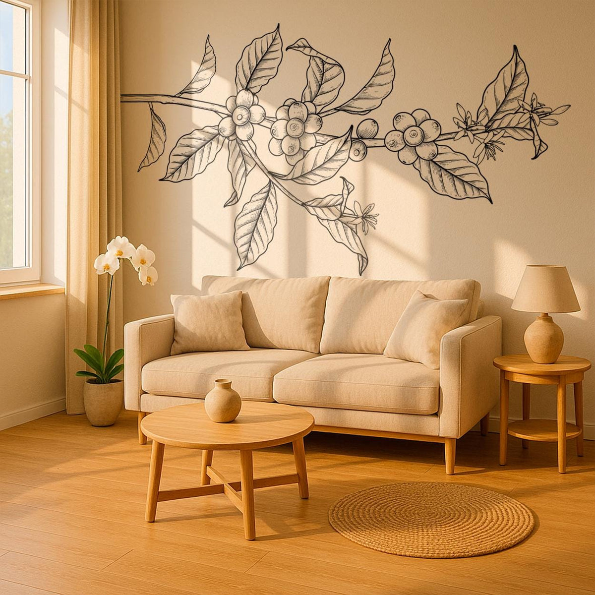 Coffee Plant Branch Vinyl Wall Decal: Minimalist Nature Wall Art for Cozy Home