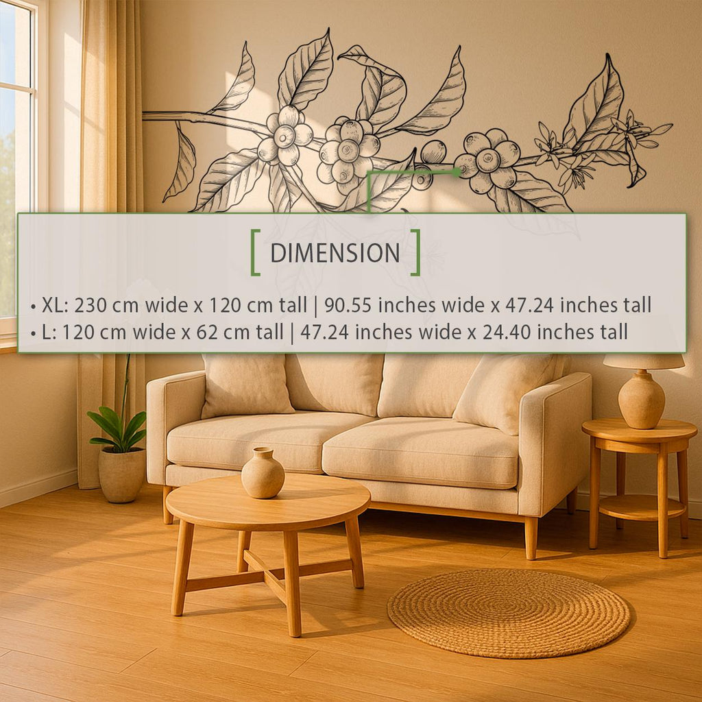 Coffee Plant Branch Vinyl Wall Decal: Minimalist Nature Wall Art for Cozy Home