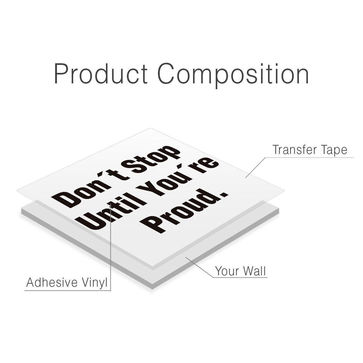 Office Decor Wall Decal | Motivational Quote 'Don't Stop Until You're Proud' | Home Office Inspiration