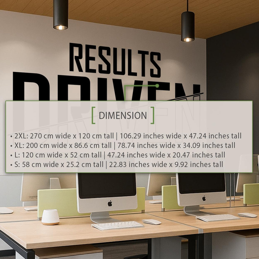 Results Driven Motivational Wall Decal: Office Decor Inspirational Quote Sticker Vinyl Art