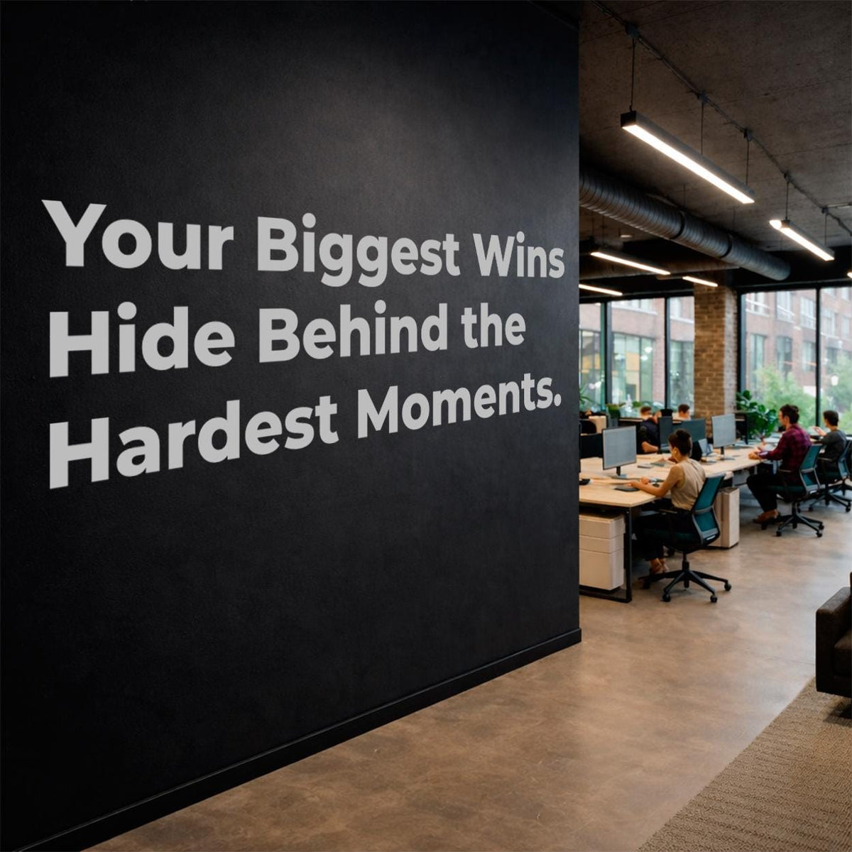 Motivational Office Wall Decal: "Your Biggest Wins Hide Behind Hardest Moments" Vinyl Quote