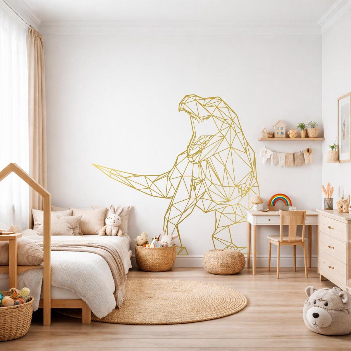 Geometric T-Rex Wall Decal: Modern Dinosaur Art, Large Matte Vinyl Kids Room Decor