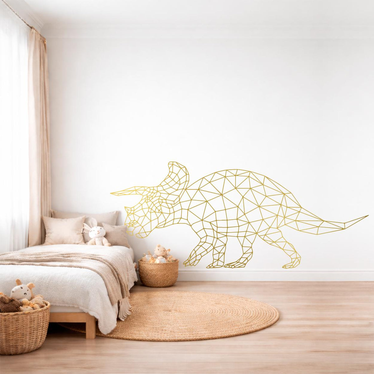 Geometric Triceratops Wall Decal: Modern Dinosaur Vinyl Sticker for Kids Room