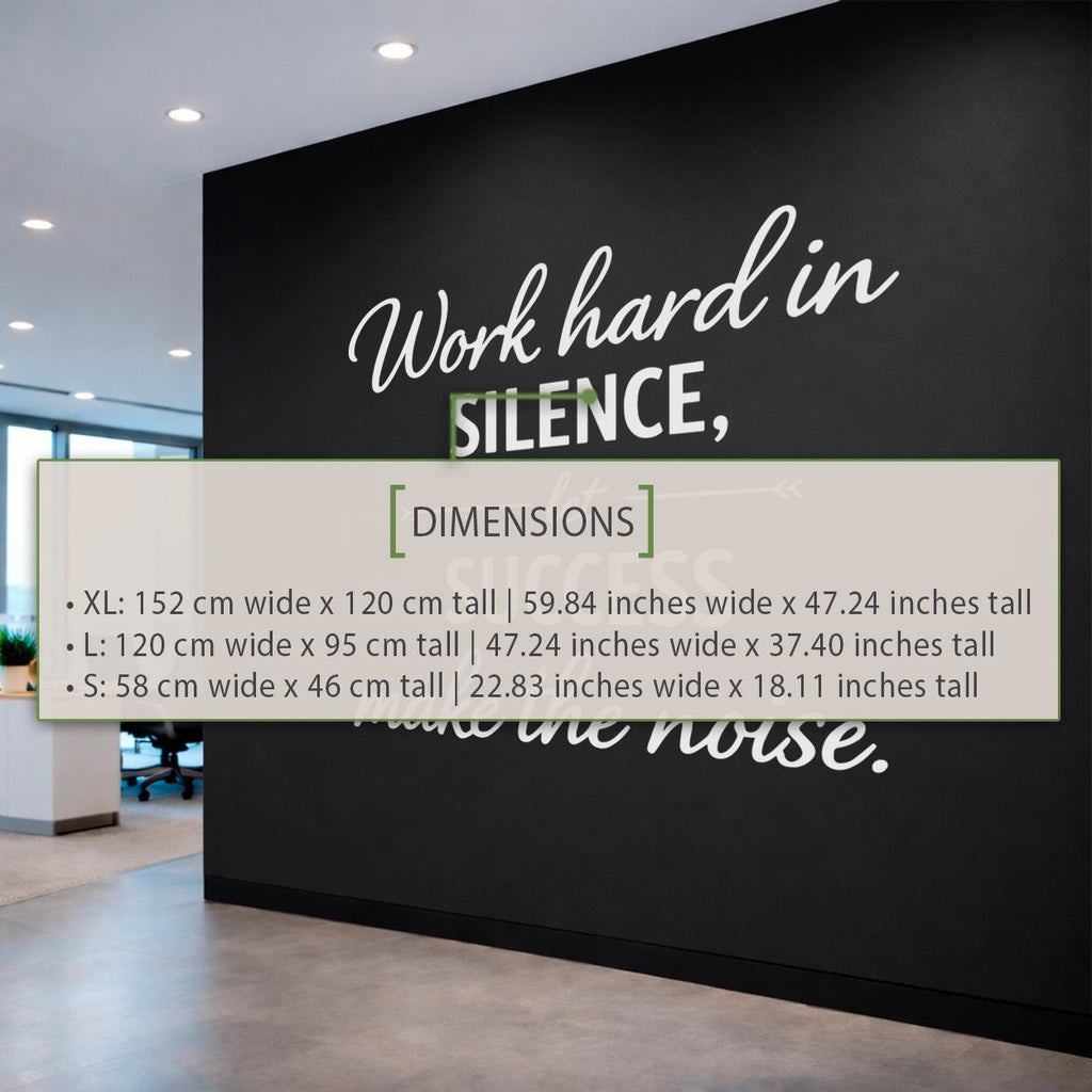 Motivational Wall Decal, Work Hard in Silence Success Quote Sticker