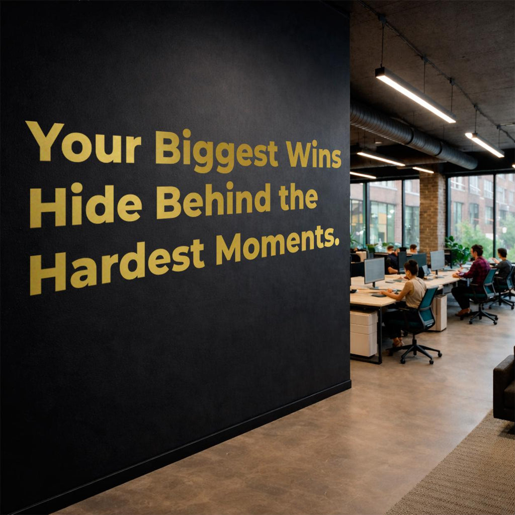 Motivational Office Wall Decal: "Your Biggest Wins Hide Behind Hardest Moments" Vinyl Quote