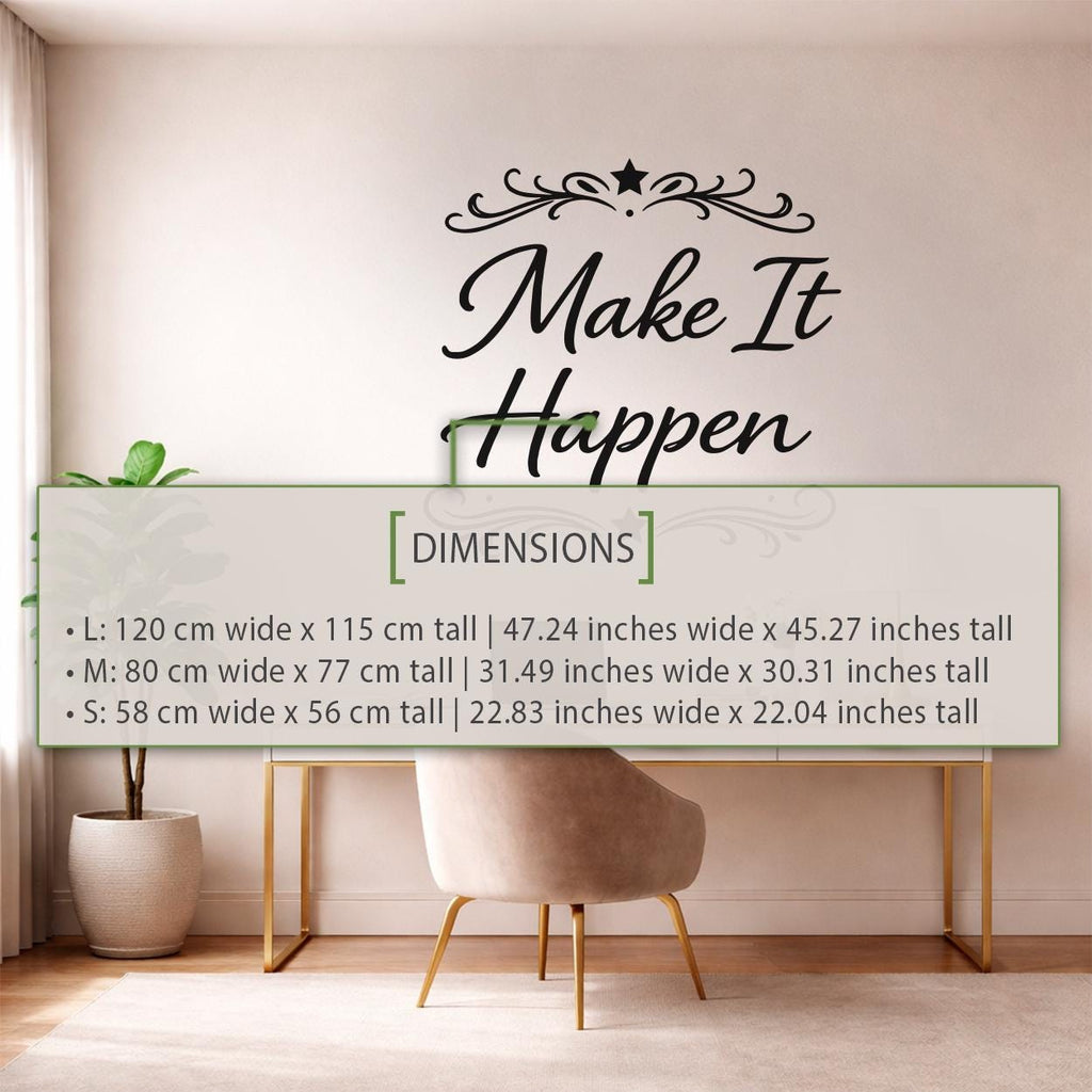 Make It Happen Wall Decal, Motivational Quote, Minimalist Office Decor, Vinyl Lettering