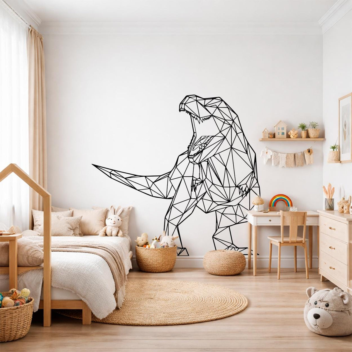 Geometric T-Rex Wall Decal: Modern Dinosaur Art, Large Matte Vinyl Kids Room Decor