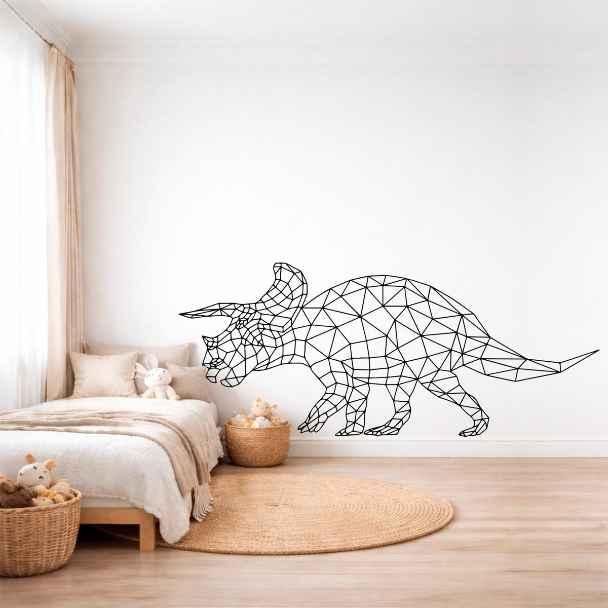 Geometric Triceratops Wall Decal: Modern Dinosaur Vinyl Sticker for Kids Room