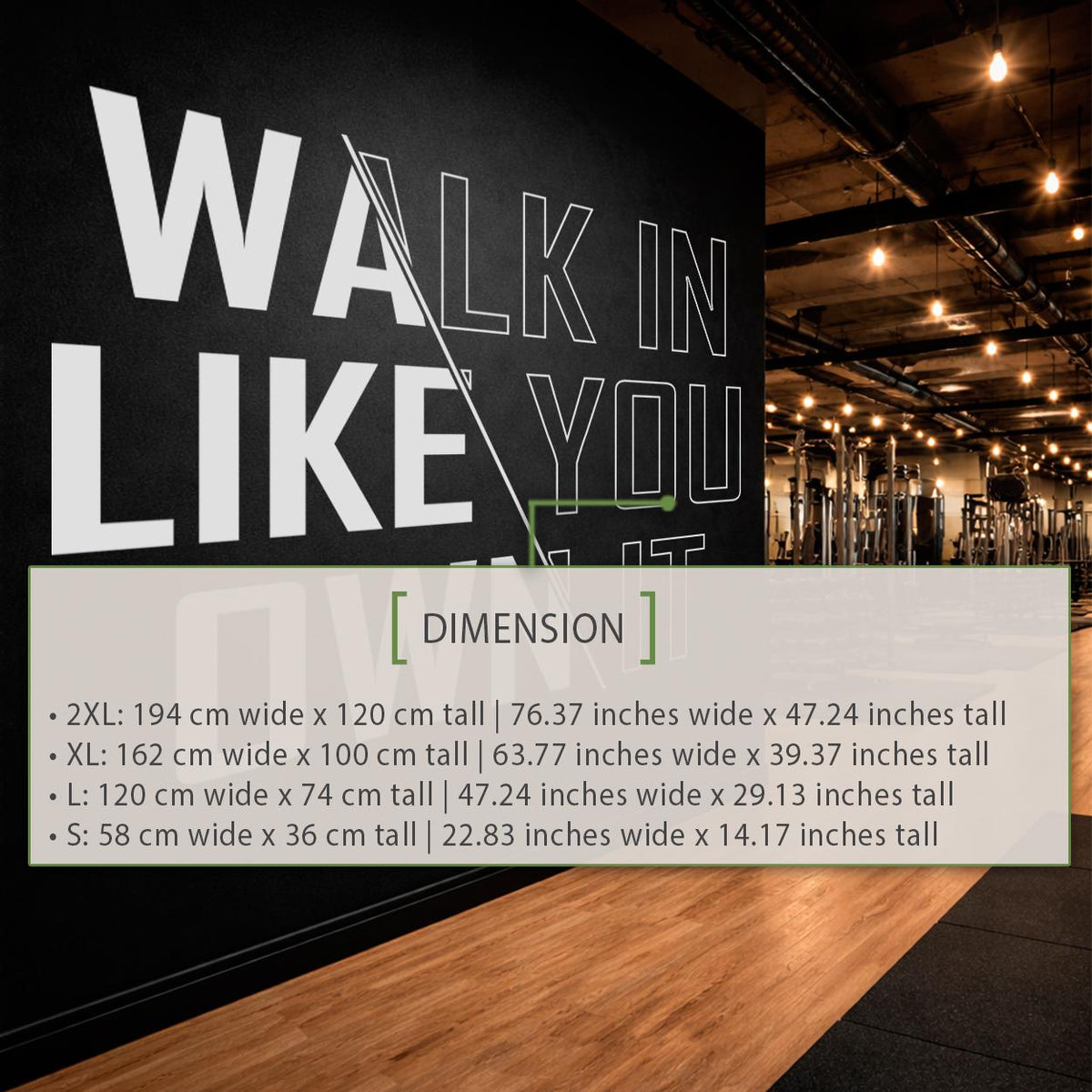 Motivational Gym Wall Decal, Walk In Like You Own It Fitness Quote Sticker